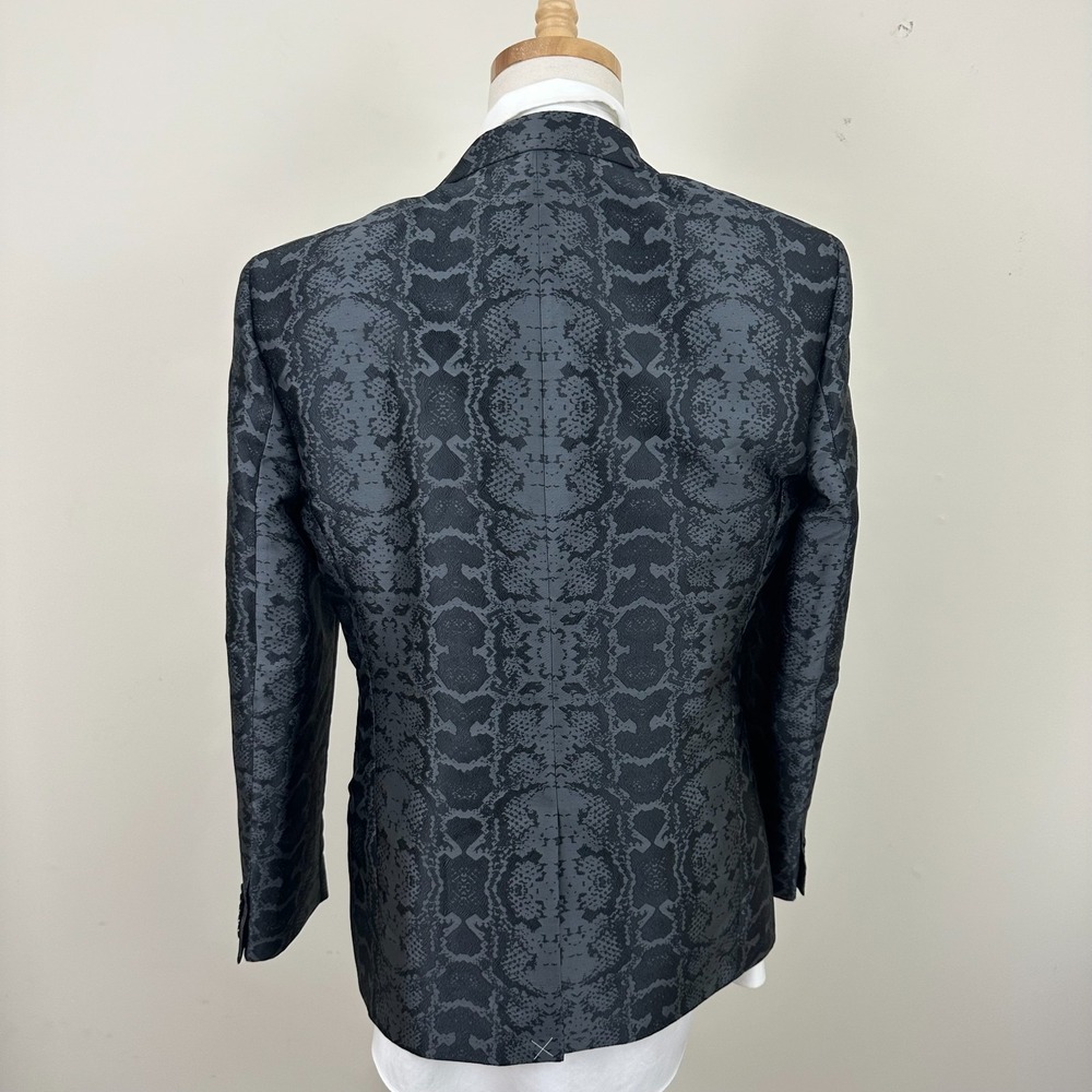 Express Blazer Jacket Black Slim Fit Snake Print Jacquard Peak Lapel Mens 42R - Picture 7 of 12